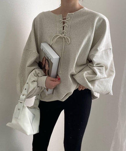 レトロ調韓国風カジュアルオーバースウェット