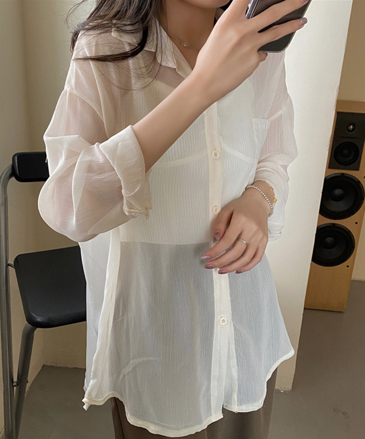 シアー素材涼しげシースルー長袖シャツ – 《公式》moremore（モアモア）