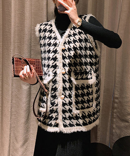 [Jasmine] Houndstooth pattern big silhouette knit vest