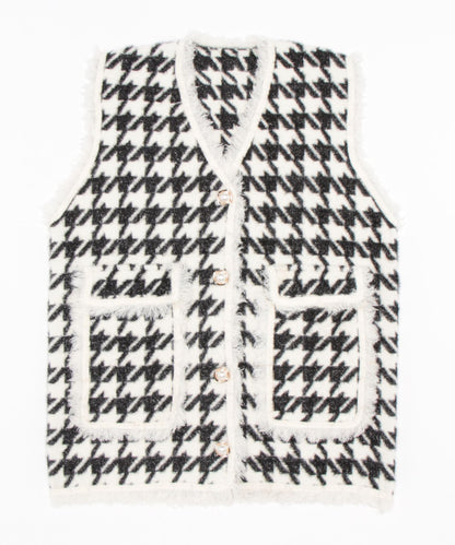 [Jasmine] Houndstooth pattern big silhouette knit vest