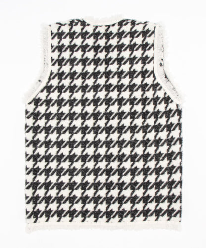 [Jasmine] Houndstooth pattern big silhouette knit vest