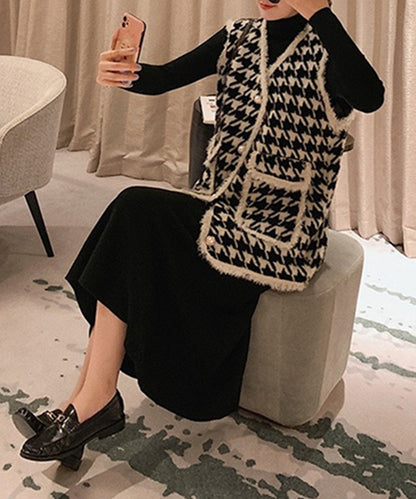 [Jasmine] Houndstooth pattern big silhouette knit vest