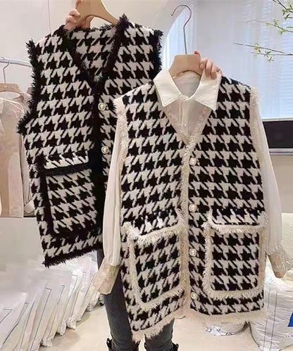 [Jasmine] Houndstooth pattern big silhouette knit vest