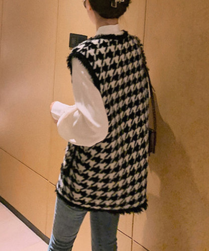 [Jasmine] Houndstooth pattern big silhouette knit vest