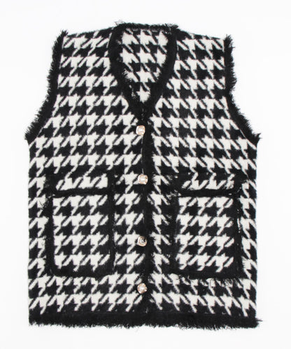 [Jasmine] Houndstooth pattern big silhouette knit vest