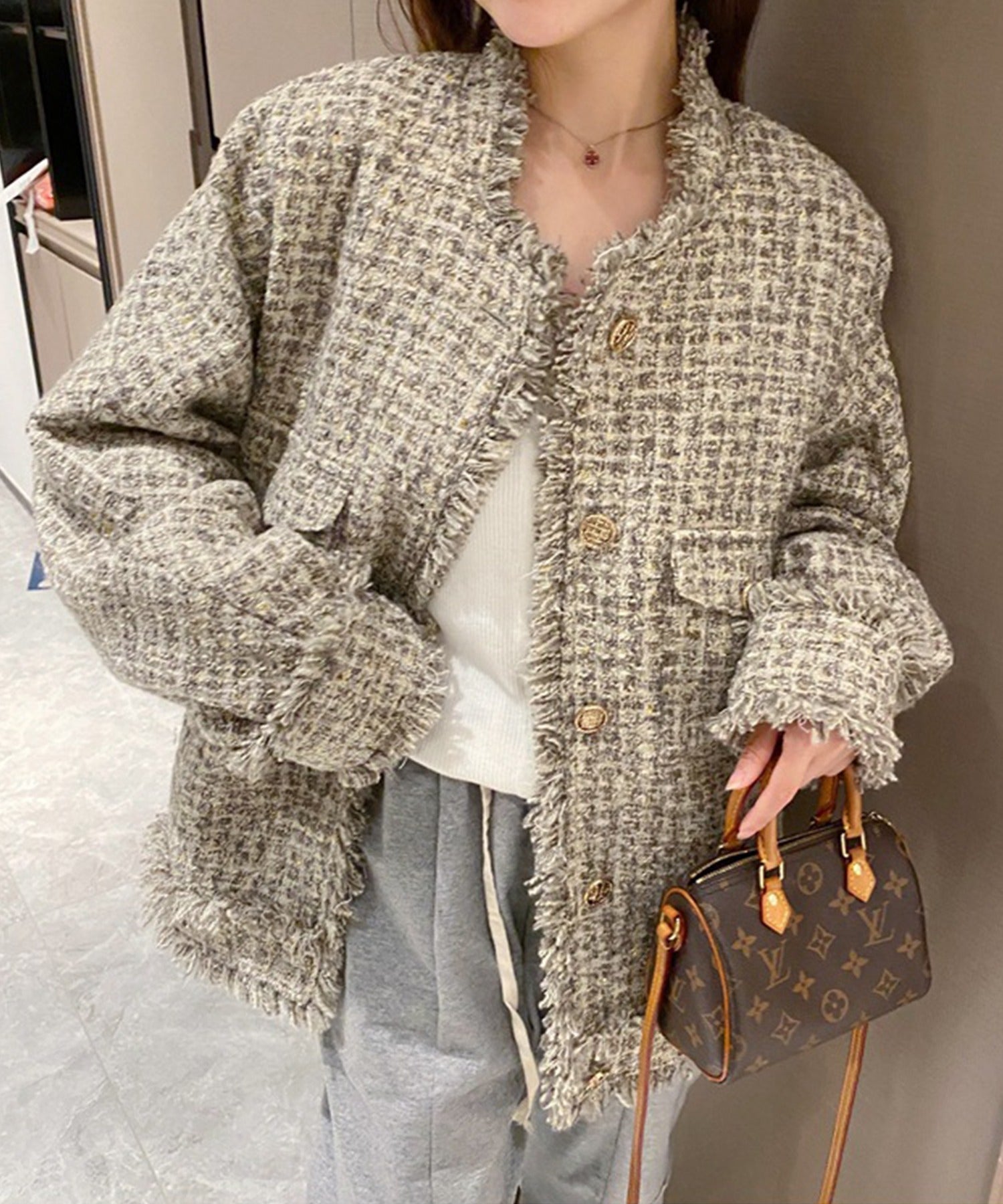 【Jasmine】オーバーサイズの抜け感がオシャレツイードジャケット