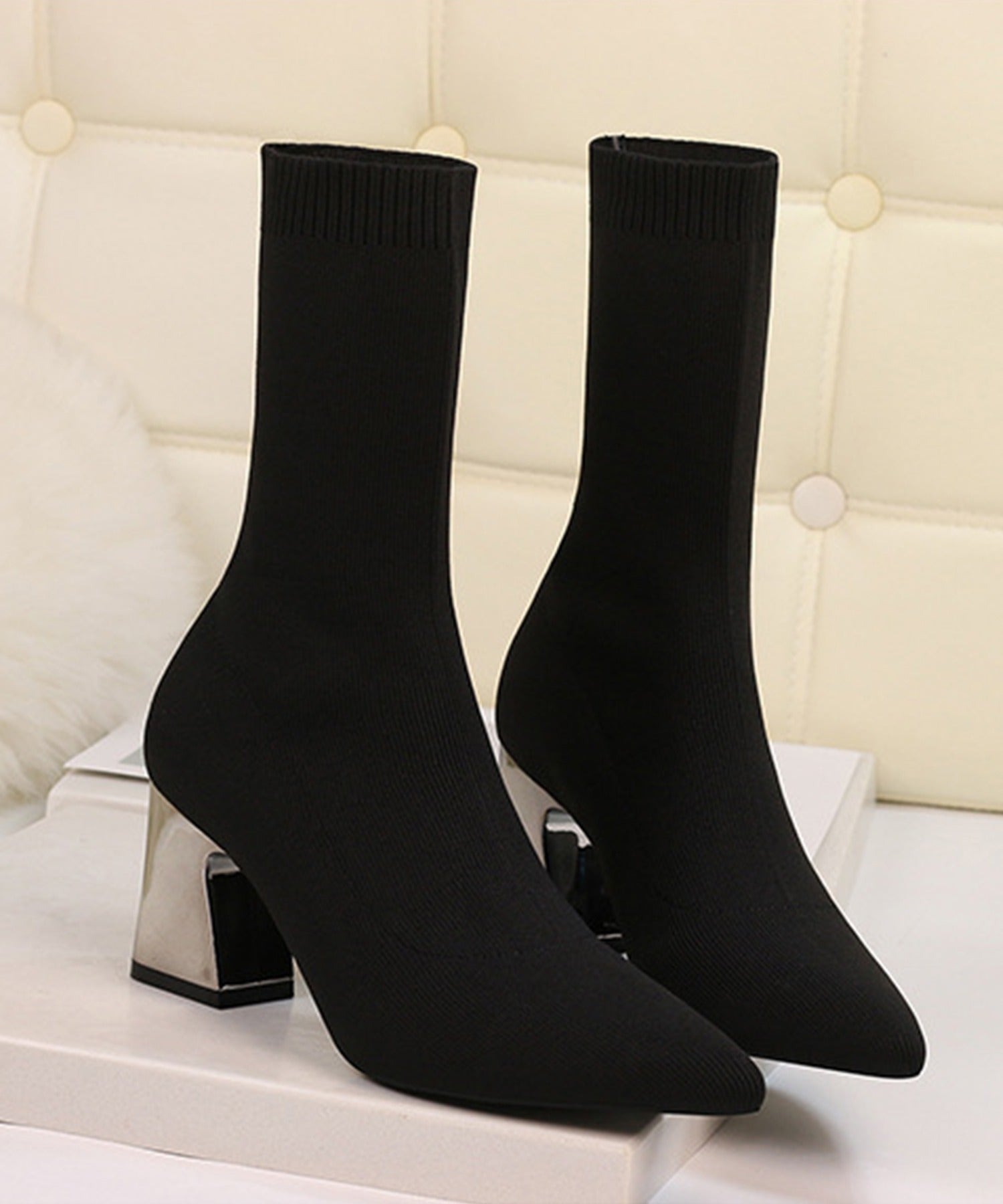 Jasmine】7㎝ヒール 太ヒールソックスブーツ – 《公式》moremore